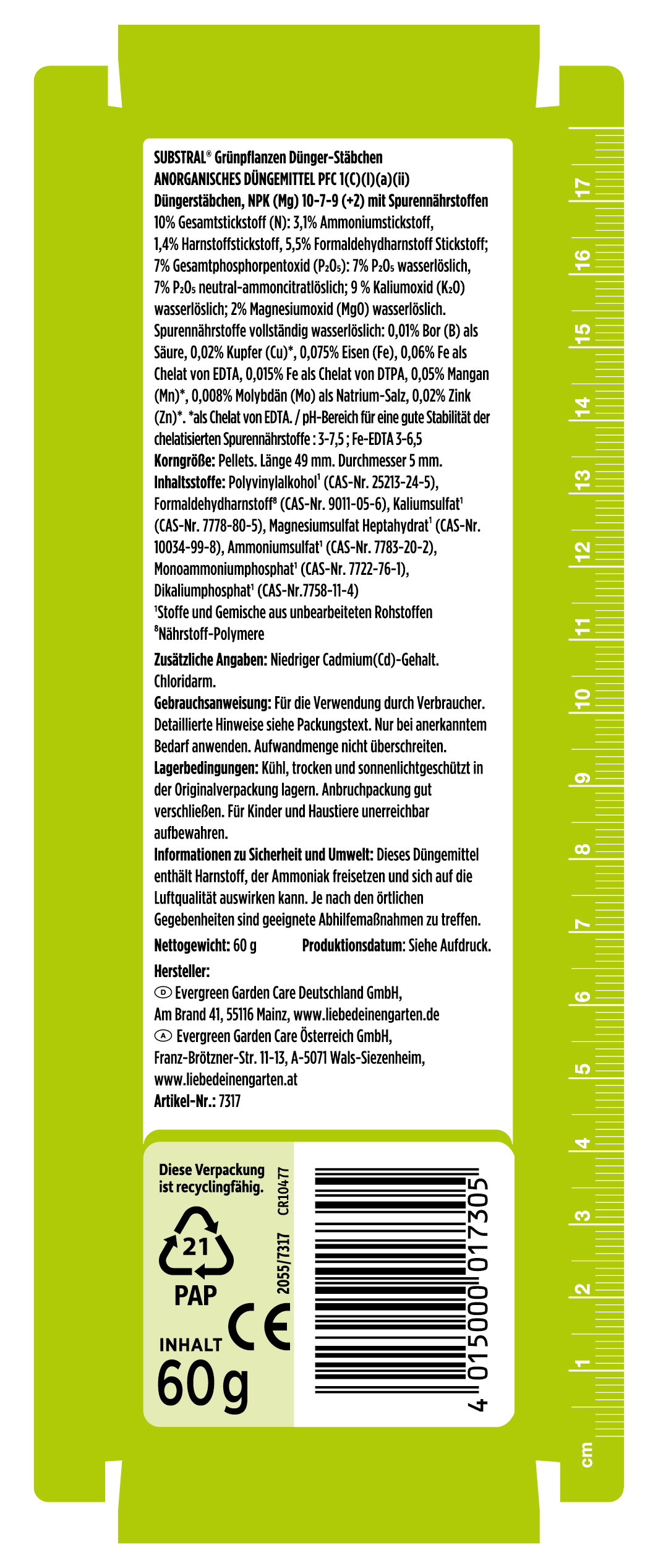 SUBSTRAL Grnpflanzen Dnger-Stbchen, 60 St. | Liebe Deinen Garten DE
