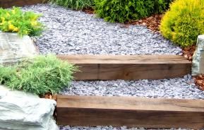 Garden landscaping with railway sleepers