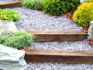 Garden landscaping with railway sleepers