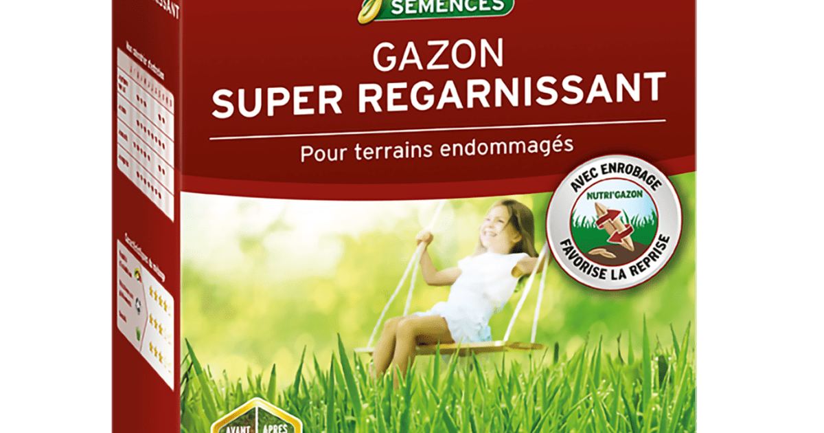 Fertiligène Gazon Super Regarnissant 875 G – Repousse Rapide En 7 Jours, Semences Enrobées Engrais, Résiste Piétinement, Pour 43 M²