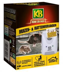 KB® Home Defense Ratten &amp; Muizen 3-in-1 Ultrasoon, Elektromagnetisch en Lichtflitsen
