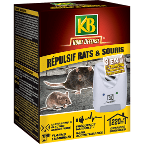 KB Home Defense ® Répulsif rats et souris ultrasons électromagnétique et flash lumineux main image