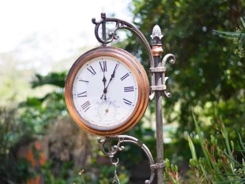 Garden clock with thermometer