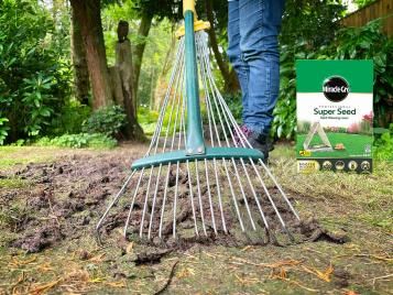 Raking ground prior to grass seeding